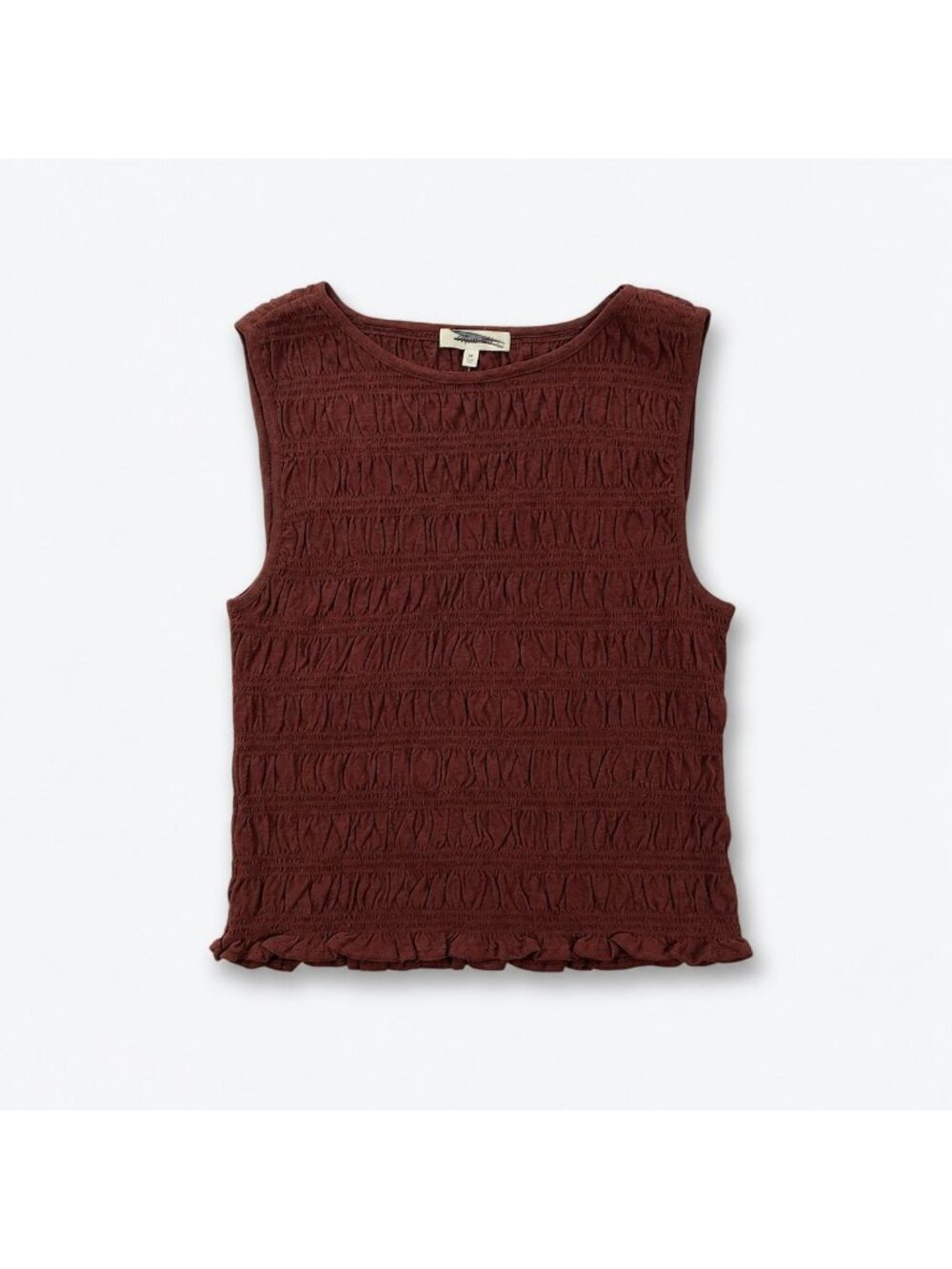 Madewell Smocked Boatneck Tank Top Women’s XS Henna Brown Cotton Linen Blend NWT